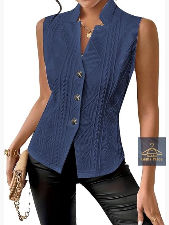 Jackets & Blazers - Sleeveless Button Down Blazer Knit Tank Top Summer Casual Vest